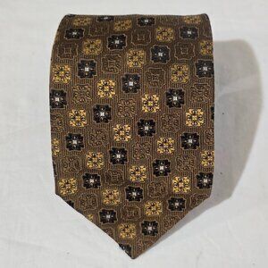 Dolcepunta Hand Made in Italy Silk Necktie - Gold Black Geo - 3 3/4" x 60"
